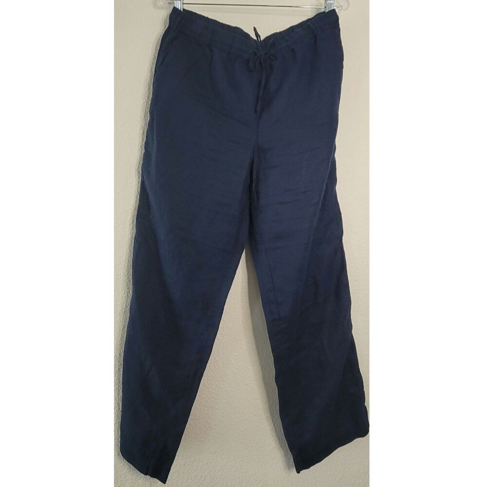 Charter Club Navy Women's Elastic Waist Pull On 100% Linen Cropped Pull-On Pants